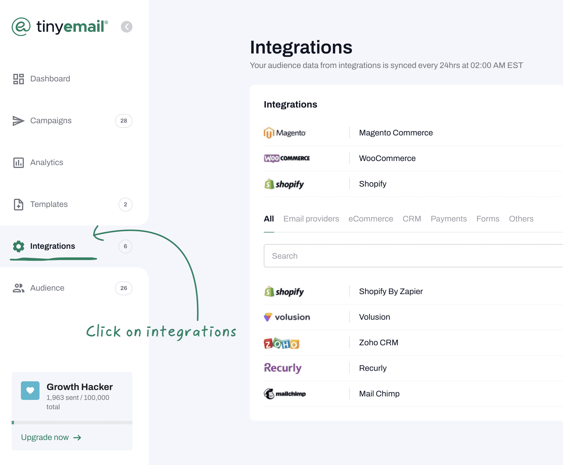 tinyemail Integrations